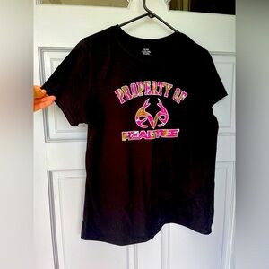 Realtree Black Tee Pink Orange Graphic Tee Short Sleeve, Women’s Sz XL